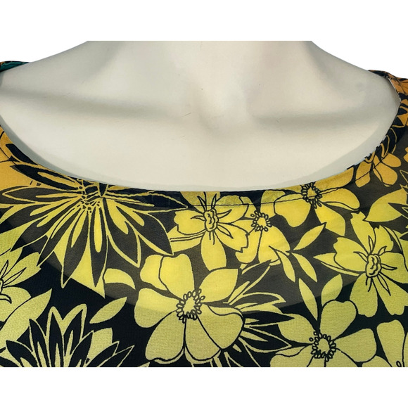 3/$20 New Directions Sz M Pullover Top Colorful Yellow Blue Ombre Floral Chiffon - Picture 5 of 8